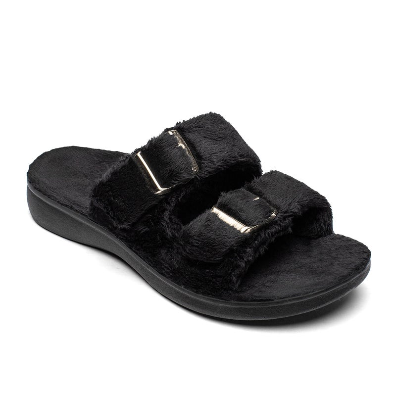 SOLLBEAM Womens Plantar Fasciitis Women's Fuzzy House Orthopedic Slippers Open Toe Orthopedic Arch Support Orthotic Heel Cup sandals Indoor Outdoor - Image 2