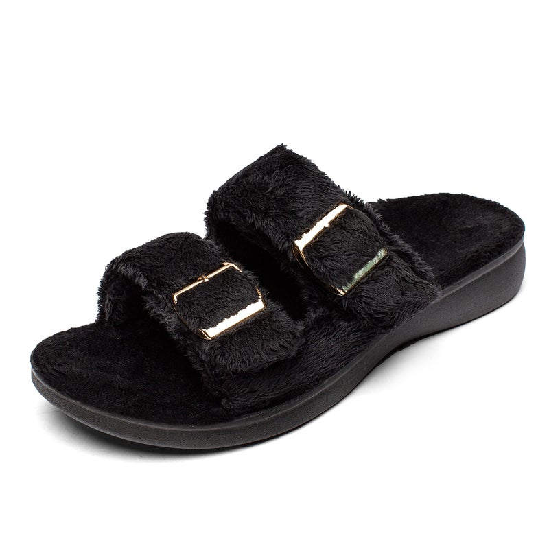 SOLLBEAM Womens Plantar Fasciitis Women's Fuzzy House Orthopedic Slippers Open Toe Orthopedic Arch Support Orthotic Heel Cup sandals Indoor Outdoor - Image 1