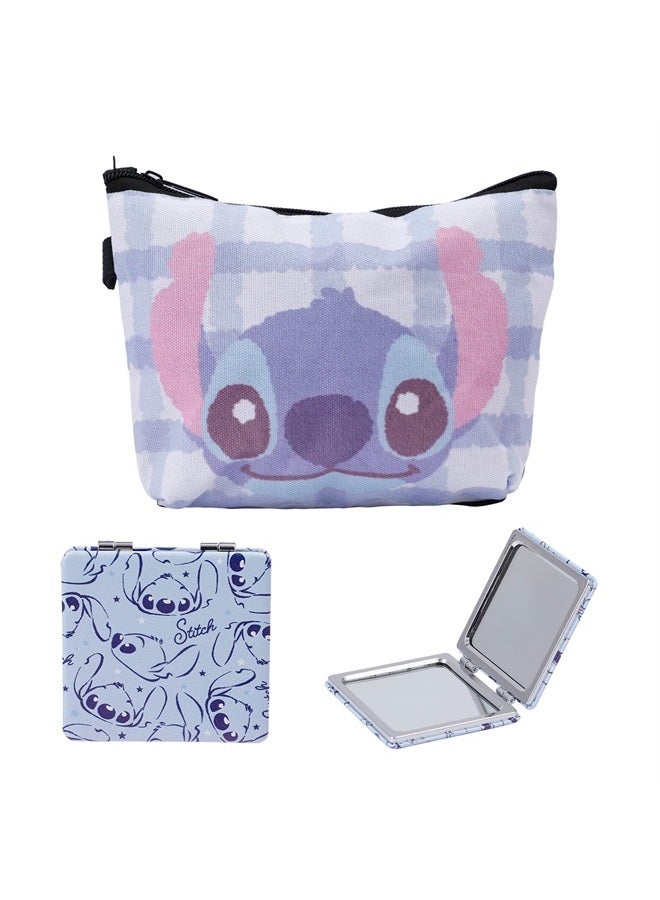 G-Ahora Cartoon Kitty Cosmetics Bag Cartoon Stitch Makeup Bag with Kitty Mirror Kawaii Pooh Compact Mirror Travel Bag Pouch Bag Gift-5 - Image 1