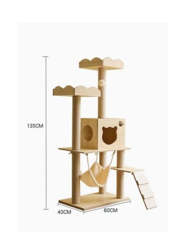 Solid Wood Cat Climbing Frame Pet Kennel House 135*60*40cm - Image 2