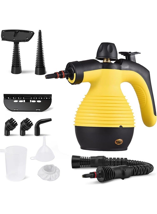 Hihonor Handheld Pressurized Steam Cleaner, Multipurpose Steamer Safety Lock for Carpet Curtain Car Seat, 1050W Portable Upholstery Steamer for Home Kitchen Bathroom with 9 Piece Accessories (Yellow) - Image 1