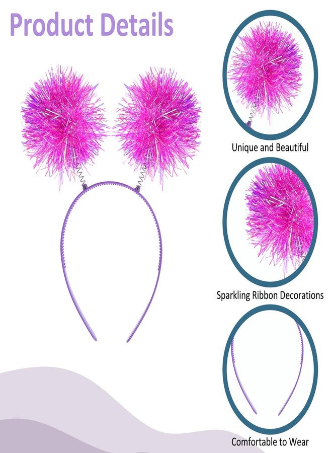 مولين طوق رأس مزين بكرات بوم بوم من رقائق معدنية لامعة، طوق رأس عصري مزين بكرات شعر منفوشة للنساء، إكسسوارات شعر لحفلات التنكر وأعياد الميلاد (وردي) - Image 3
