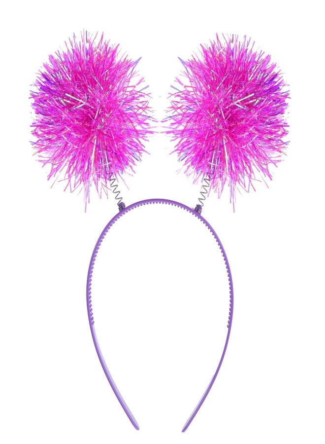 مولين طوق رأس مزين بكرات بوم بوم من رقائق معدنية لامعة، طوق رأس عصري مزين بكرات شعر منفوشة للنساء، إكسسوارات شعر لحفلات التنكر وأعياد الميلاد (وردي) - Image 1