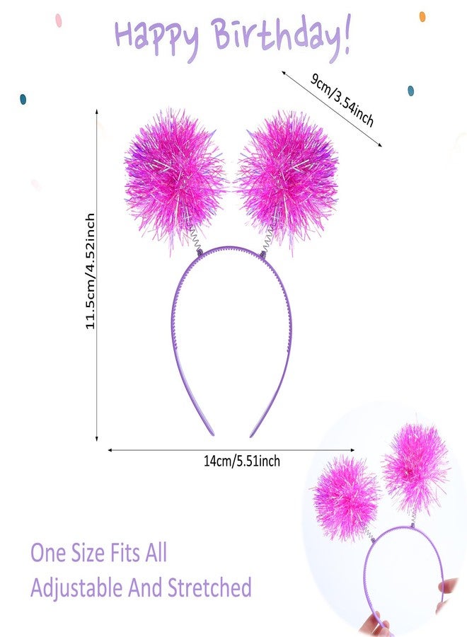 مولين طوق رأس مزين بكرات بوم بوم من رقائق معدنية لامعة، طوق رأس عصري مزين بكرات شعر منفوشة للنساء، إكسسوارات شعر لحفلات التنكر وأعياد الميلاد (وردي) - Image 2