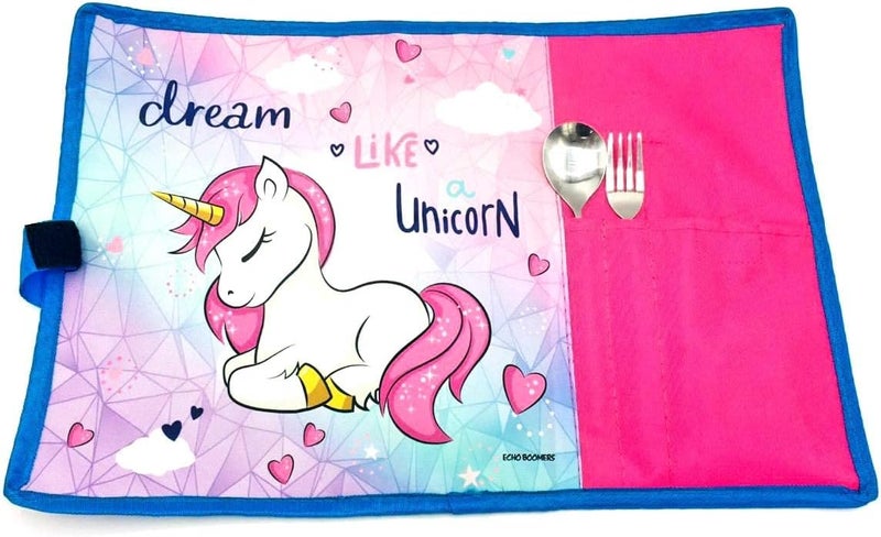 شوب آن جيفت مناديل طعام قابلة للطي/أطباق قابلة للطي/مفارش طاولة | Dream Like Unicorn | (Dream Platemats) - Image 1