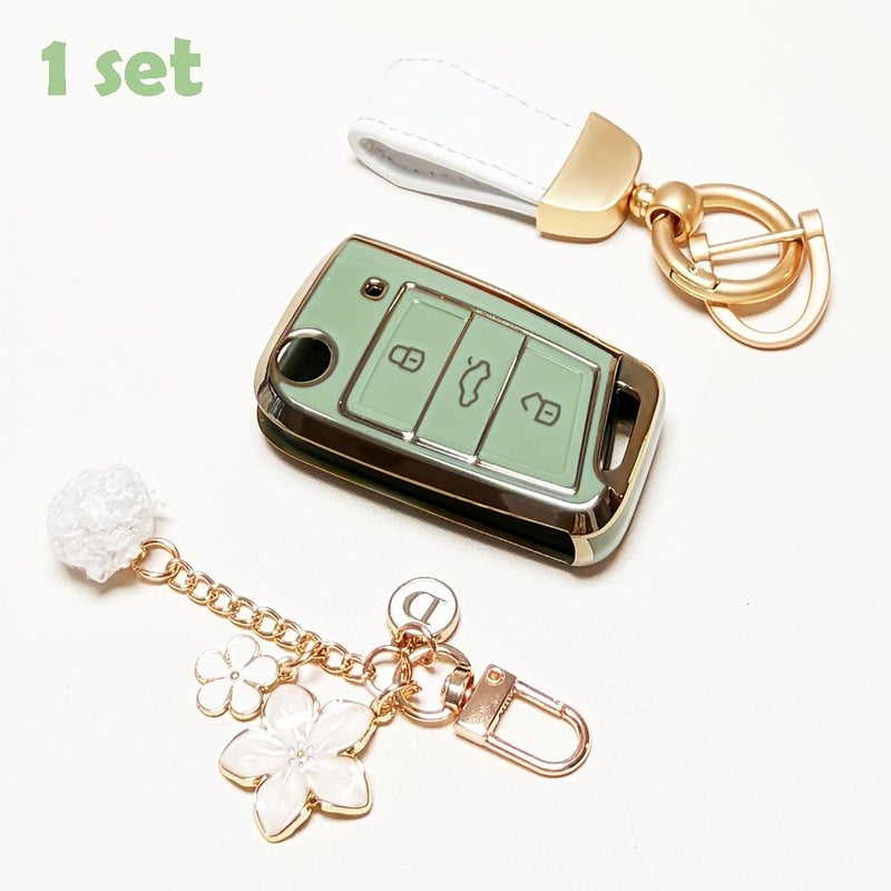 Gray Blue TPU Key Fob Cover Case for VW Jetta Tiguan Golf Passat 2017-2021 with Keychain - Image 5
