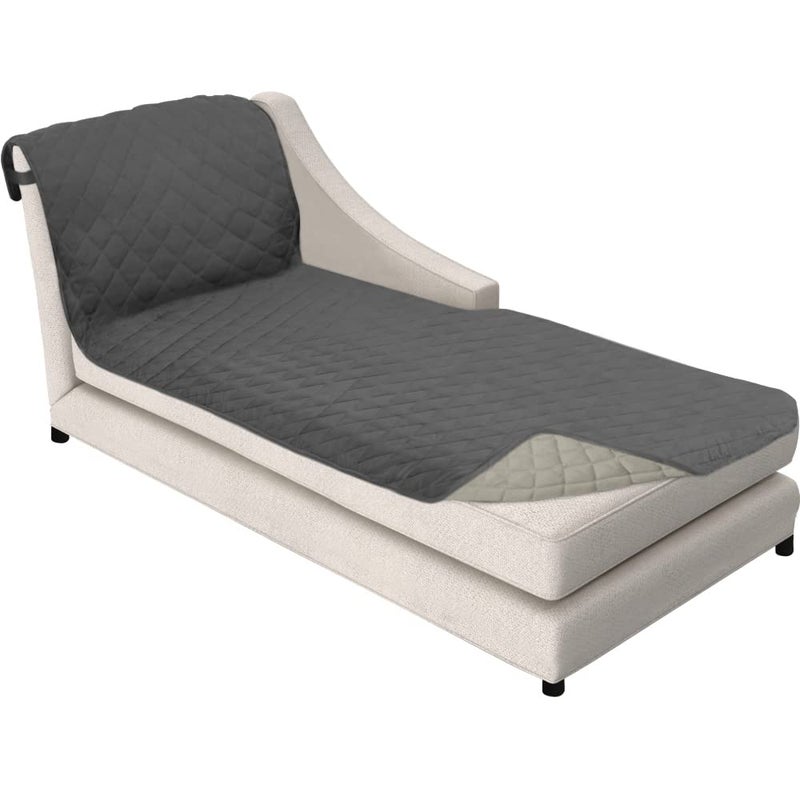 Sofa Shield Sofa Shield Chaise Slip Cover with Patented Strap  Cushion Protector  Reversible Stain and Dog Tear Resistant Slipcover  Quilted Microfiber 102x34  Seat  Washable Covers  Dogs Pets Kids Charcoal Linen - Image 1
