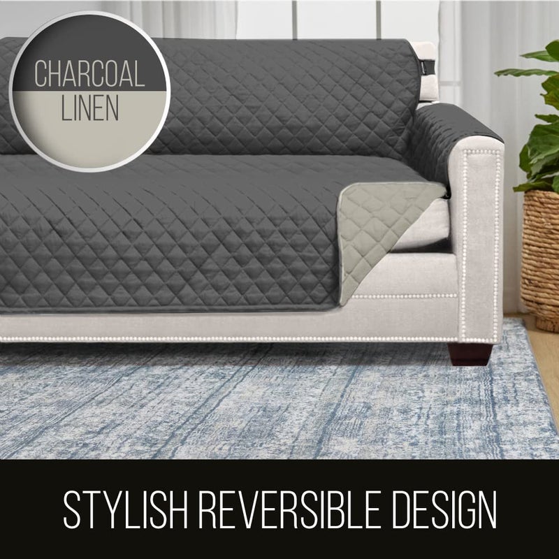 Sofa Shield Sofa Shield Chaise Slip Cover with Patented Strap  Cushion Protector  Reversible Stain and Dog Tear Resistant Slipcover  Quilted Microfiber 102x34  Seat  Washable Covers  Dogs Pets Kids Charcoal Linen - Image 4