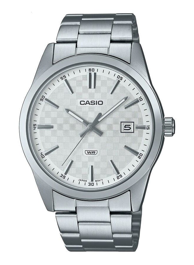CASIO ساعة للرجال بعرض انالوج للتاريخ ومينا بيضاء وبسوار ستانلس ستيل MTP-VD03D-7AUDF - Image 1