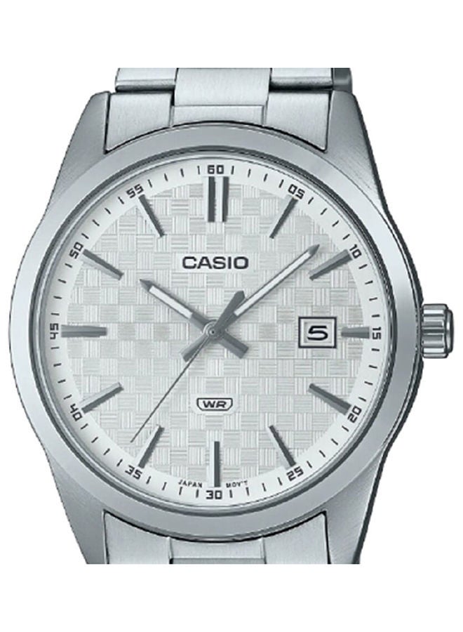 CASIO ساعة للرجال بعرض انالوج للتاريخ ومينا بيضاء وبسوار ستانلس ستيل MTP-VD03D-7AUDF - Image 3