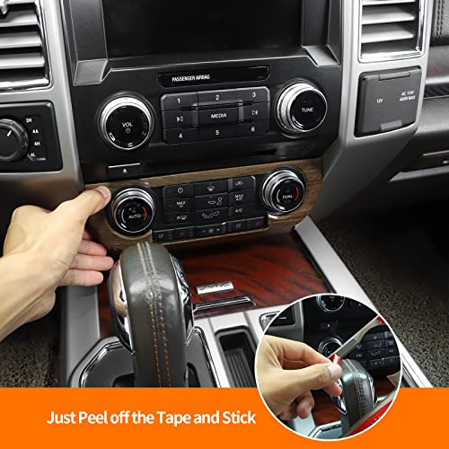 Hoolcar Interior Center Console Dashboard Navigation Trim Cover Kit ABS Accessories for 2015-2020 Ford F150, Wood Grain - Image 5
