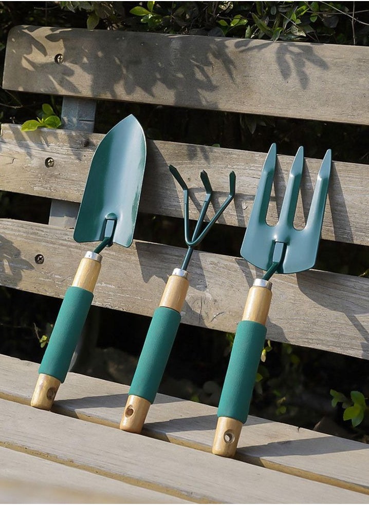Generic Garden Hand Tools Set, 3 Pieces, Trowel, Cultivator Rake, Hand Fork, Green and Tan  - Image 2