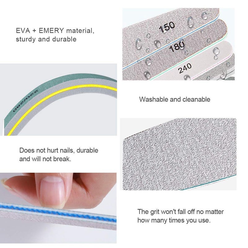 M'AYCREATE 6pcs Nail Files Set for Manicure, Nail Buffer Files Block Coarse Washable Nail Polisher Double Sided Nail Shaper Emery Boards for Acrylic & Natural Nails 100/150/180/220/240/280/1000/4000 Grid - Image 5