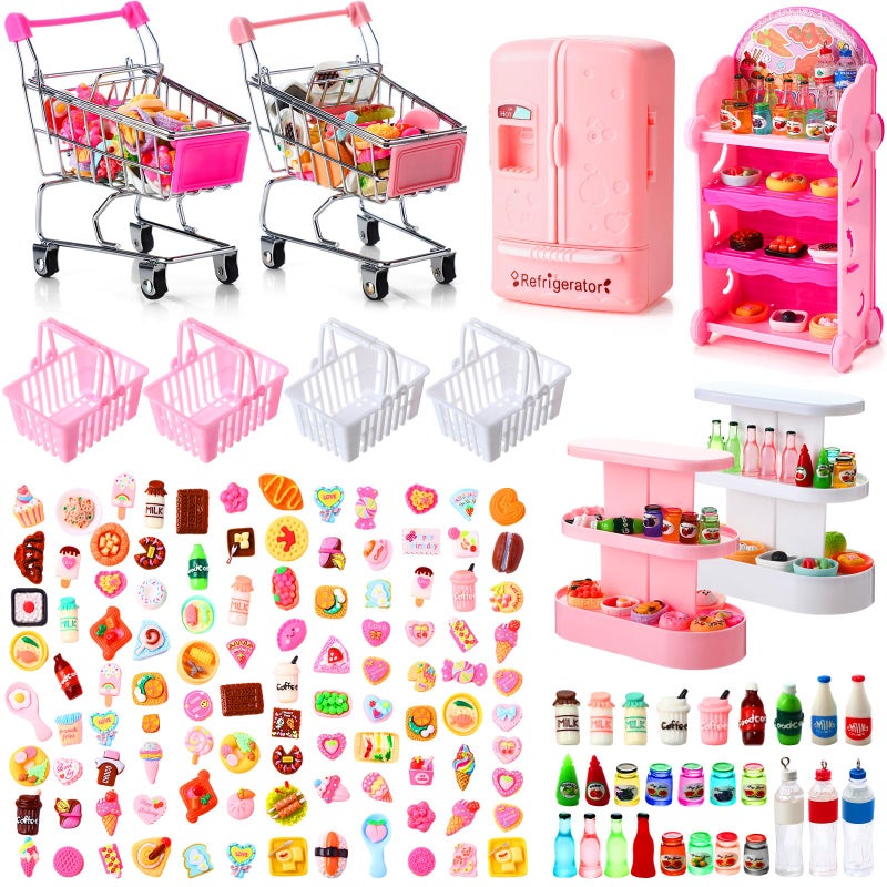 Rotatingpals 158 Pcs Mini Shopping Cart Basket Miniature Food Drink Bottle Mini Supermarket Trolleys Tiny House Party Accessories - Image 3