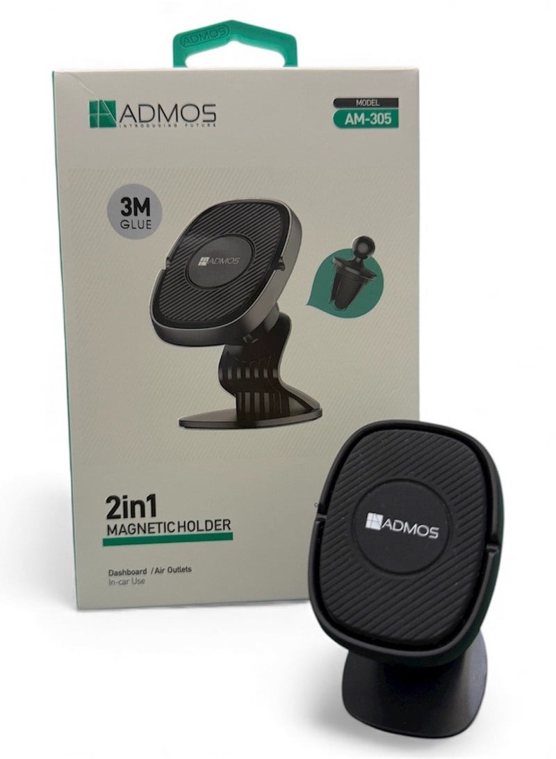 Admos Magnetic phone holder with MagSafe technology, very strong 2-in-1 base on the dashboard, plus another base that can be mounted in the air vent, capable of 360-degree rotation - Image 1
