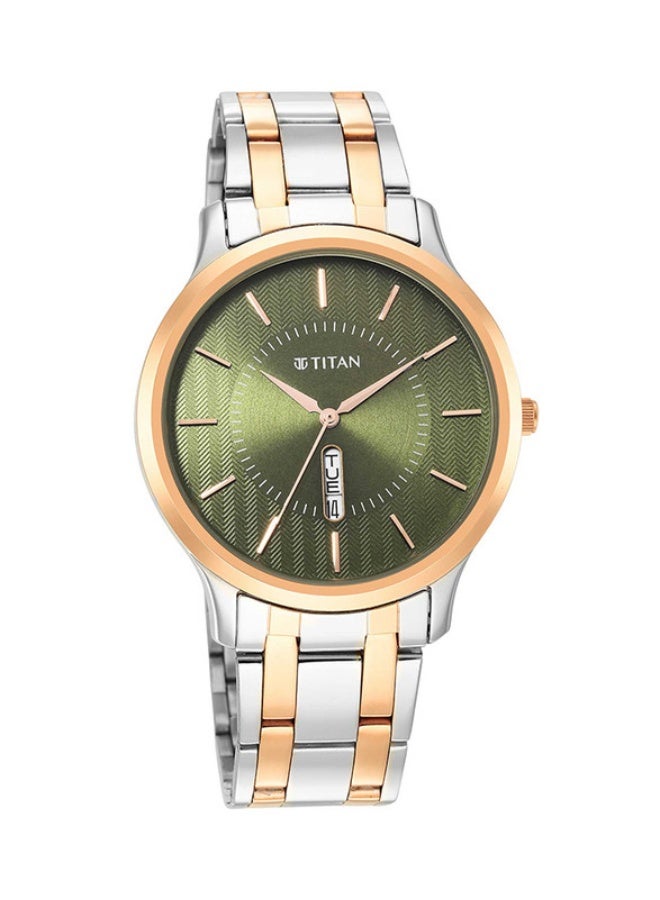 TITAN ساعة تيتان كاريشما التناظرية ذات القرص الأخضر المستدير بحزام من الفولاذ المقاوم للصدأ ذو لونين للرجال-1825KM03 - Image 2
