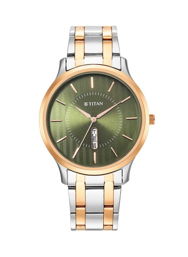 TITAN ساعة تيتان كاريشما التناظرية ذات القرص الأخضر المستدير بحزام من الفولاذ المقاوم للصدأ ذو لونين للرجال-1825KM03 - Image 1