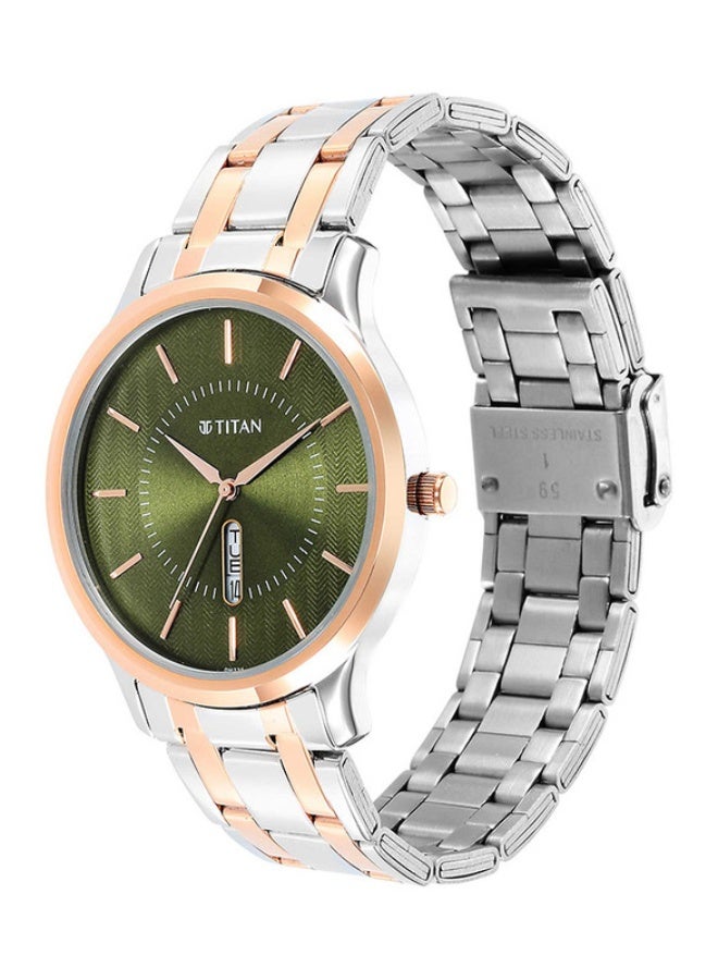 TITAN ساعة تيتان كاريشما التناظرية ذات القرص الأخضر المستدير بحزام من الفولاذ المقاوم للصدأ ذو لونين للرجال-1825KM03 - Image 3