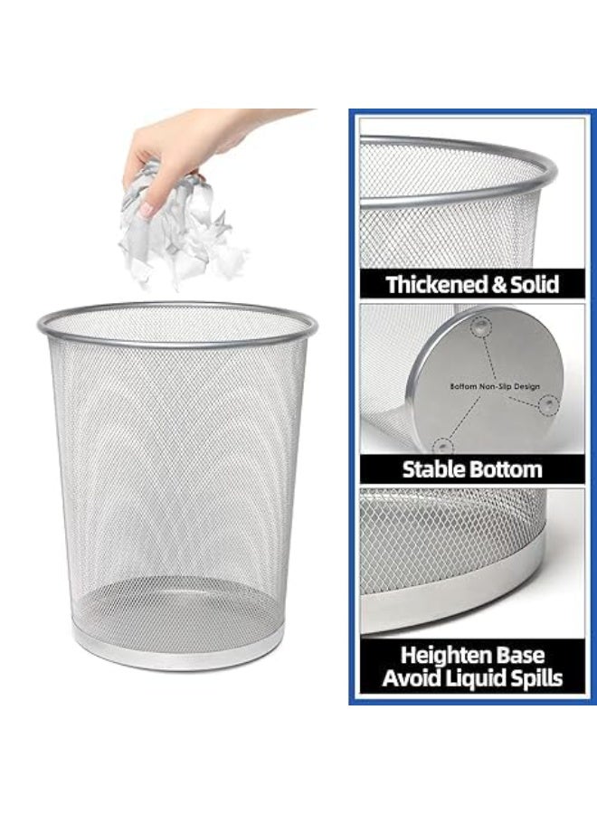 صناديق قمامة معدنية دائرية من الورق وسلة شبكية للنفايات للاستخدام المنزلي والمكتب (فضي - مجموعة من 3 قطع بحجم صغير) - Image 3