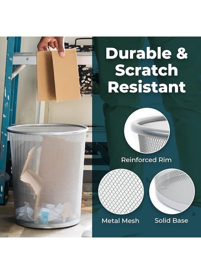 صناديق قمامة معدنية دائرية من الورق وسلة شبكية للنفايات للاستخدام المنزلي والمكتب (فضي - مجموعة من 3 قطع بحجم صغير) - Image 4
