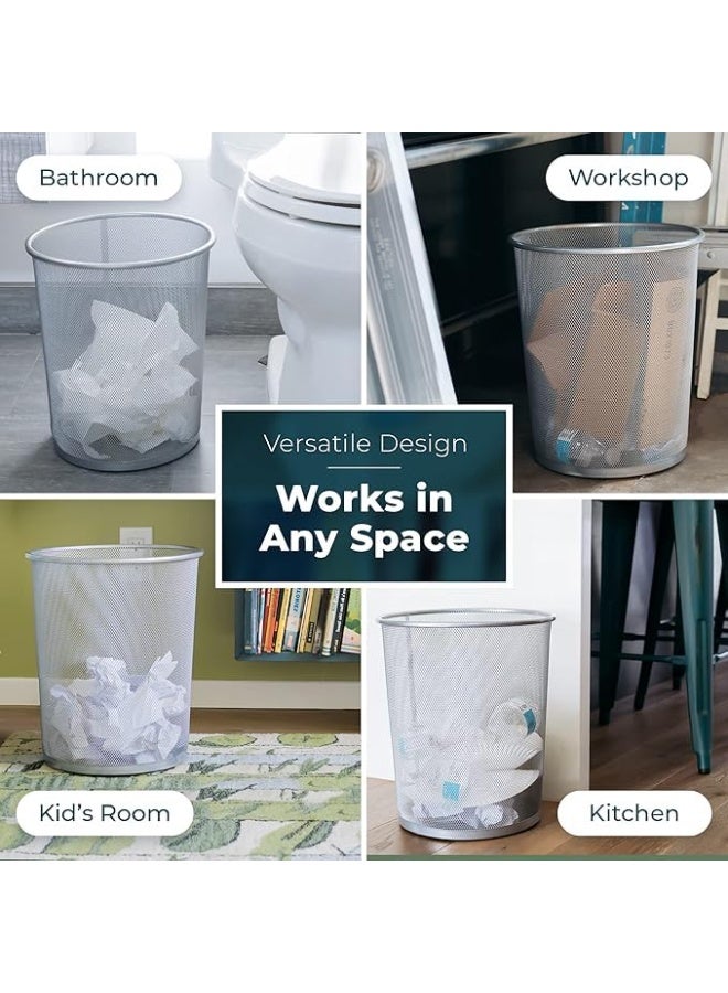 صناديق قمامة معدنية دائرية من الورق وسلة شبكية للنفايات للاستخدام المنزلي والمكتب (فضي - مجموعة من 3 قطع بحجم صغير) - Image 5