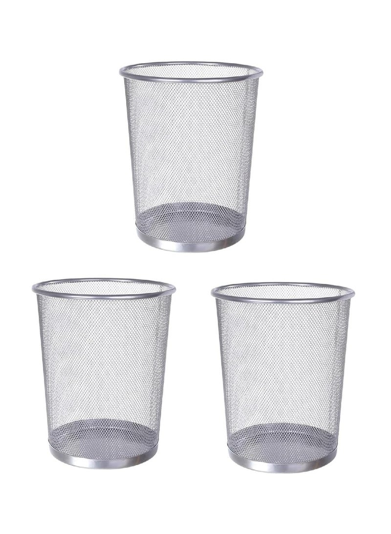 صناديق قمامة معدنية دائرية من الورق وسلة شبكية للنفايات للاستخدام المنزلي والمكتب (فضي - مجموعة من 3 قطع بحجم صغير) - Image 1