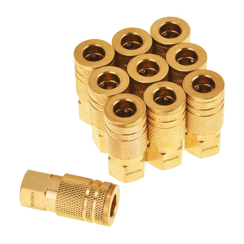 SUNGATOR موصل صناعي نحاسي أنثوي 1/4 بوصة من SUNGATOR، ملحقات خرطوم هواء 1/4'' NPT، موصل هواء سريع، ملحقات هواء 1/4 بوصة لورشة السيارات، مجموعة موصل هواء صناعي مع علبة تخزين، 10 قطع - Image 1