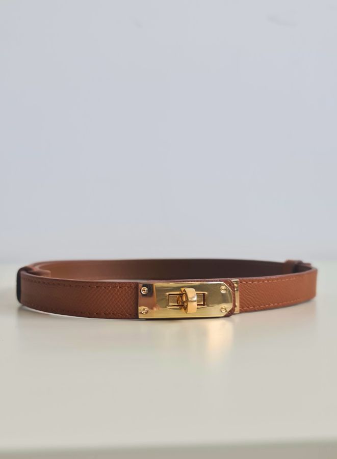 Womens Skinny Leather Belt Thin Waist Belts with Metal Buckle - Image 1