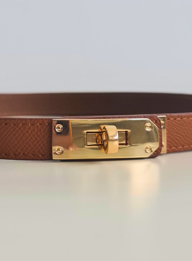 Womens Skinny Leather Belt Thin Waist Belts with Metal Buckle - Image 2