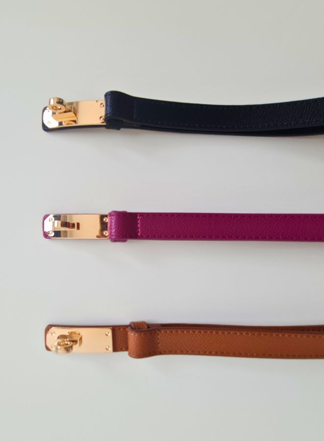 Womens Skinny Leather Belt Thin Waist Belts with Metal Buckle - Image 5
