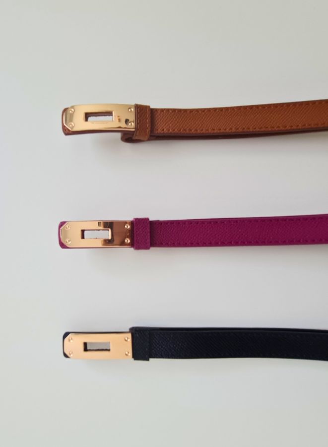 Womens Skinny Leather Belt Thin Waist Belts with Metal Buckle - Image 4