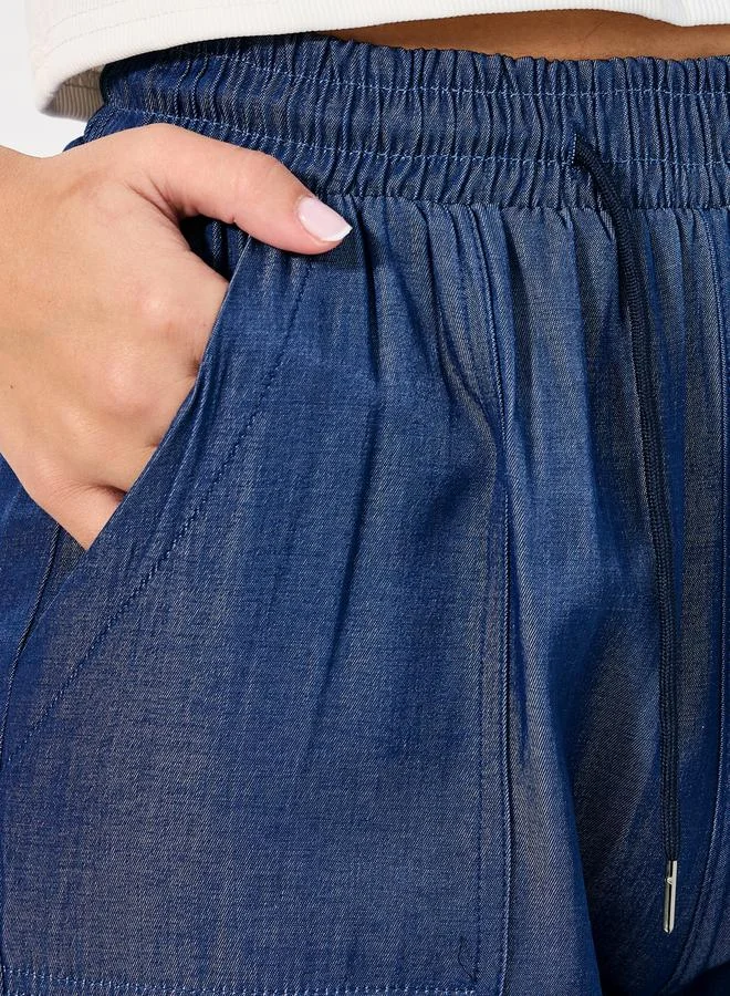 Styli Denim Look Elastic Waistband Cuffed Joggers