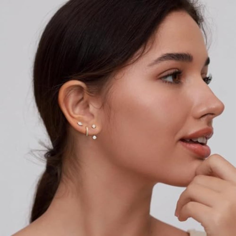Gold Stud Earrings for Women, 14K Hypoallergenic Cartilage Earrings for Daily, Dainty Small Stackable Gold Earrings Jewelry Set, 5PCS - Image 5