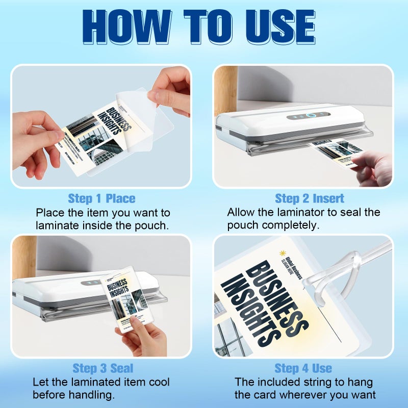 XUWAIDSGN 100 Pack 5 Mil Laminating Pouch with Clear Loop 2 1/2" x 4 1/4" Luggage Tag Laminating Pouches with Slot Hole Thermal Laminate Pouch Tags Kit Resealable for Work Permits Pass Cards Student ID Cards - Image 4