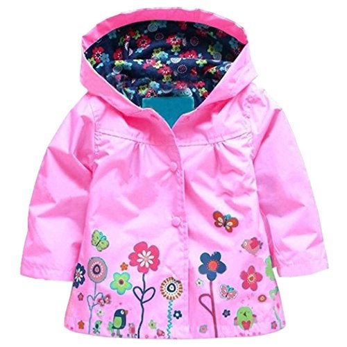 Arshiner Girl Baby Kid Waterproof Hooded Coat Jacket Outwear Raincoat Hoodies 2-9 Y,Pink,90(Age for 1-2Y) - Image 1