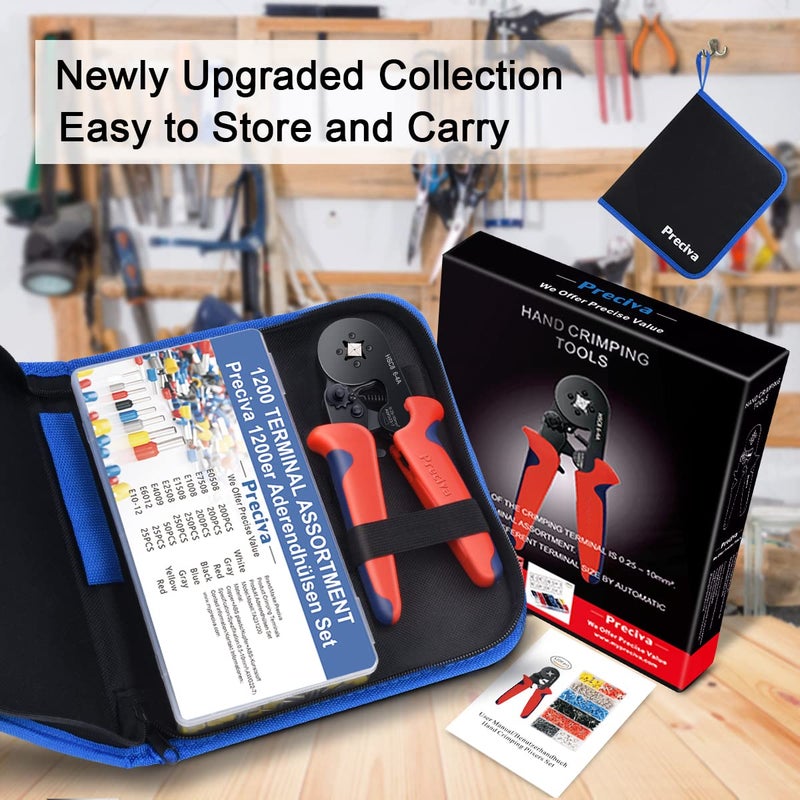 Preciva Ferrule Crimping Tool Kit, Preciva AWG23-7 Self-adjustable Ratchet Wire Crimping Tool Kit Crimper Plier Set with 1200PCS Wire Terminals Crimping Connectors Wire End Ferrules - Image 2