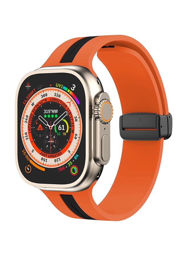Magnetic Buckle Silicone Band Compatible with Apple watch Series 10 | Ultra 2 | 9 | 8 Ultra | 8 | 7 | 6 49/46/45/44/42 mm, Midline double color Strap  - Image 1
