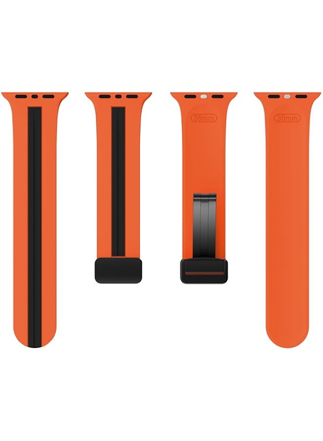 Magnetic Buckle Silicone Band Compatible with Apple watch Series 10 | Ultra 2 | 9 | 8 Ultra | 8 | 7 | 6 49/46/45/44/42 mm, Midline double color Strap  - Image 3