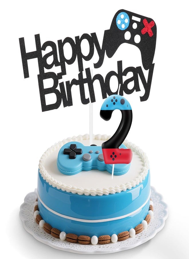 iNINGER Red Blue Level Video Birthday Candles,Level 2 Number Birthday Cake Topper Decorations - Image 1