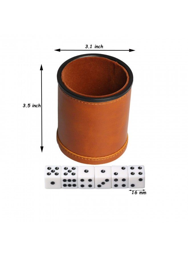 RERIVER Leatherette Dice Cup with Lid Includes 6 Dices, Velvet Interior Quiet in Shaking for Liars Dice Farkle Yahtzee Board Games, Brown - Image 3