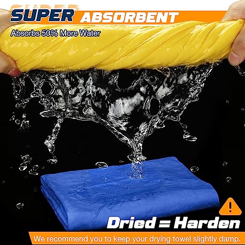 Idemeet Premium Absorbent Car Drying Towel, 2 Pack 26''x17'' Super Soft Shammy Towel for Vehicle, Reusable Chamois Cloth for Car Drying, Dust Remove, Bathroom, Scratch/Spot/Streak Free, Yellow & Blue - Image 3