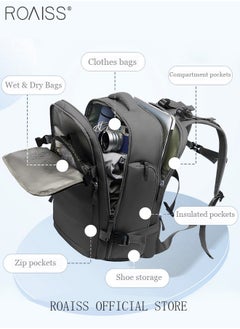 roaiss Travel Backpack for Men Women Carry on Backpack with USB Charging Port Shoe Compartment 15.6 Inch Laptop Backpack Flight Approved College School Bag Casual Daypack for Weekender Business Hiking  - Image 2