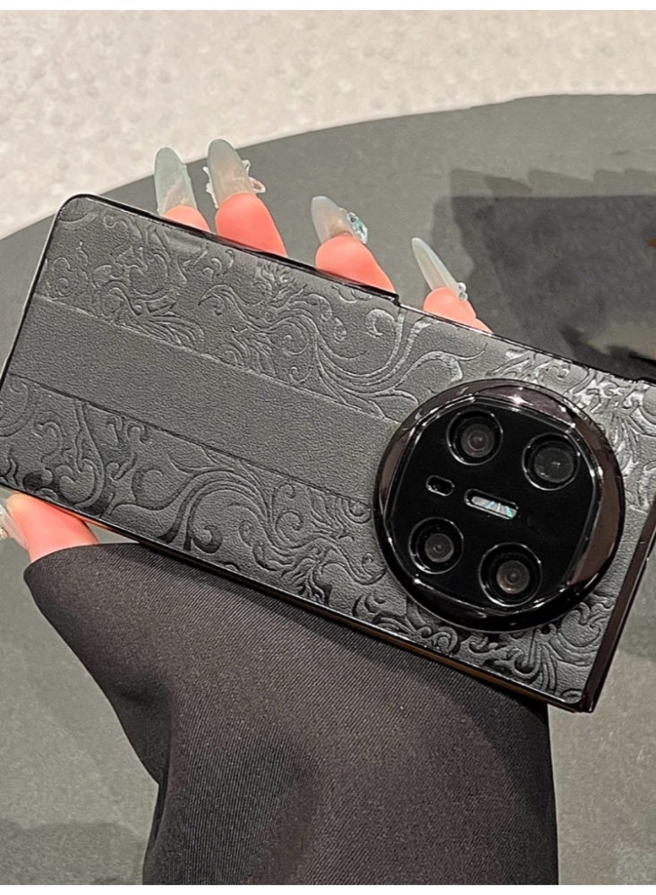 The Phone Case Is Suitable for Huawei Mate X6 Foldable Screen Chinese Style Printed Plain Leather Anti-Drop Protective Case, Black 【Single Back Shell】 - Image 2