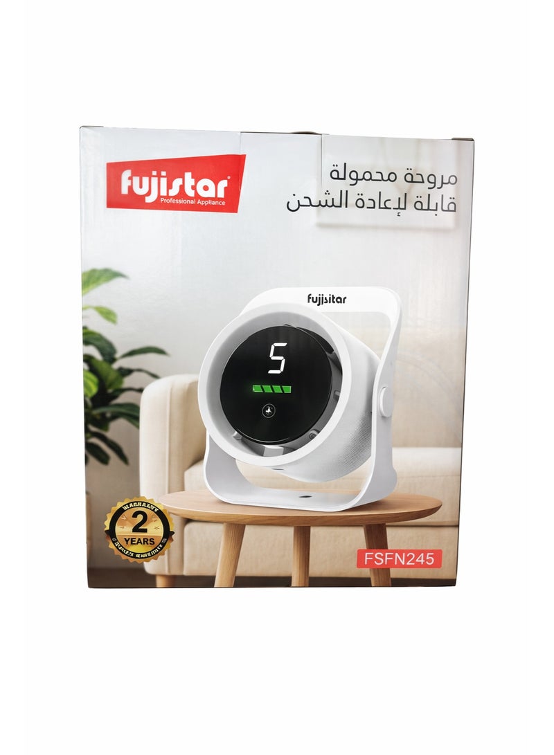فوجي ستار مروحة محمولة قابلة لإعادة الشحن - 5 إعدادات للسرعة، شاشة عرض رقمية LED، تشغيل هادئ، عمر بطارية طويل - Image 2