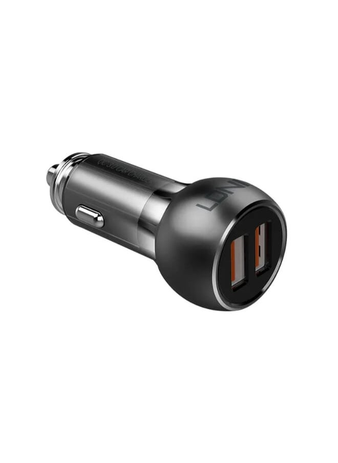 LDNIO C503Q High Quality Fast Car Charger Dual USB Port 36W Auto-ID With Lightning USB Cable - Grey Black  - Image 3