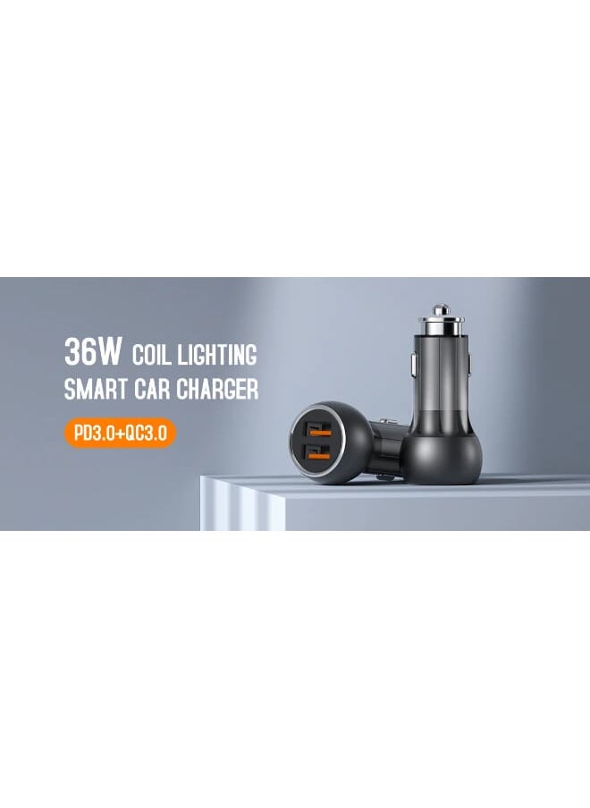 LDNIO C503Q High Quality Fast Car Charger Dual USB Port 36W Auto-ID With Lightning USB Cable - Grey Black  - Image 4