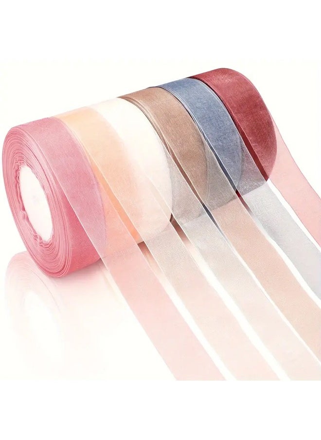 Zeemey 6 Rolls Sheer Chiffon Ribbon 0.78 inch x 49 yards (Total 300 yards),Organza Satin Ribbon Transparent Chiffon Ribbon For Wrapping Decorating  Wedding Birthday Bouquet Garland  - Image 1