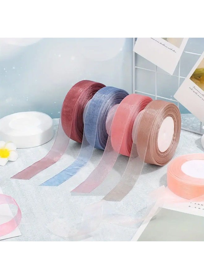 Zeemey 6 Rolls Sheer Chiffon Ribbon 0.78 inch x 49 yards (Total 300 yards),Organza Satin Ribbon Transparent Chiffon Ribbon For Wrapping Decorating  Wedding Birthday Bouquet Garland  - Image 2