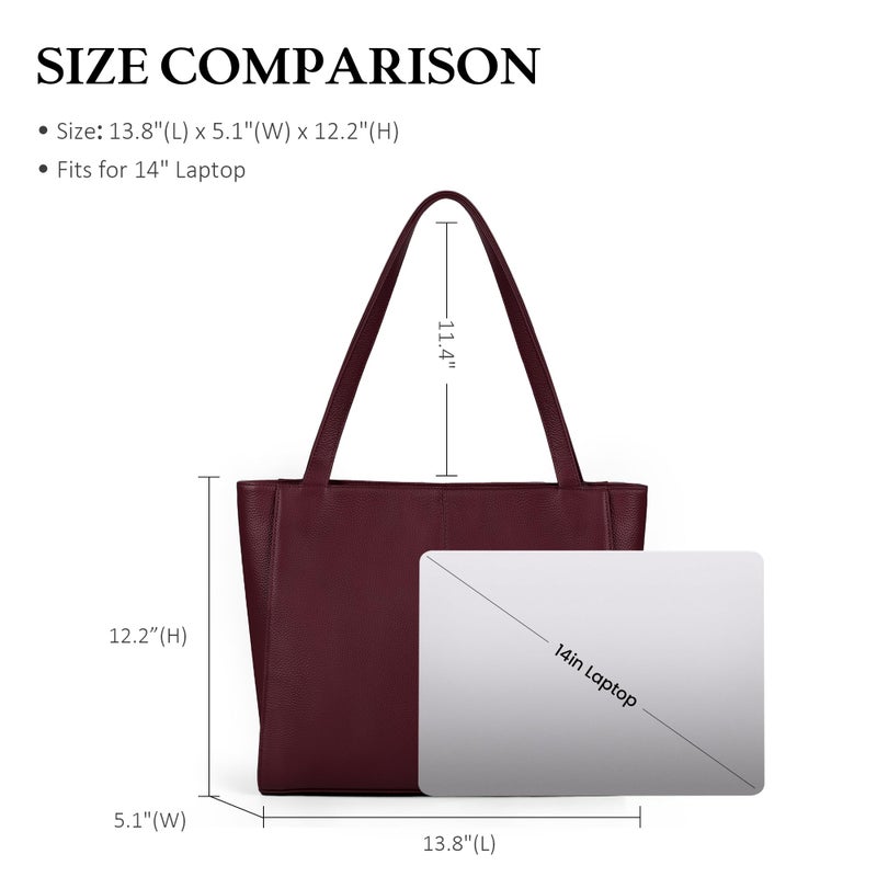 befen Genuine Leather Tote Bag for Women, Women's Leather Shoulder Totes Work Bags Purses Handbags with Top Handles Purse Burgundy Red - Image 4