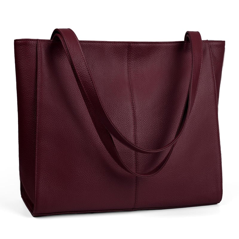 befen Genuine Leather Tote Bag for Women, Women's Leather Shoulder Totes Work Bags Purses Handbags with Top Handles Purse Burgundy Red - Image 1